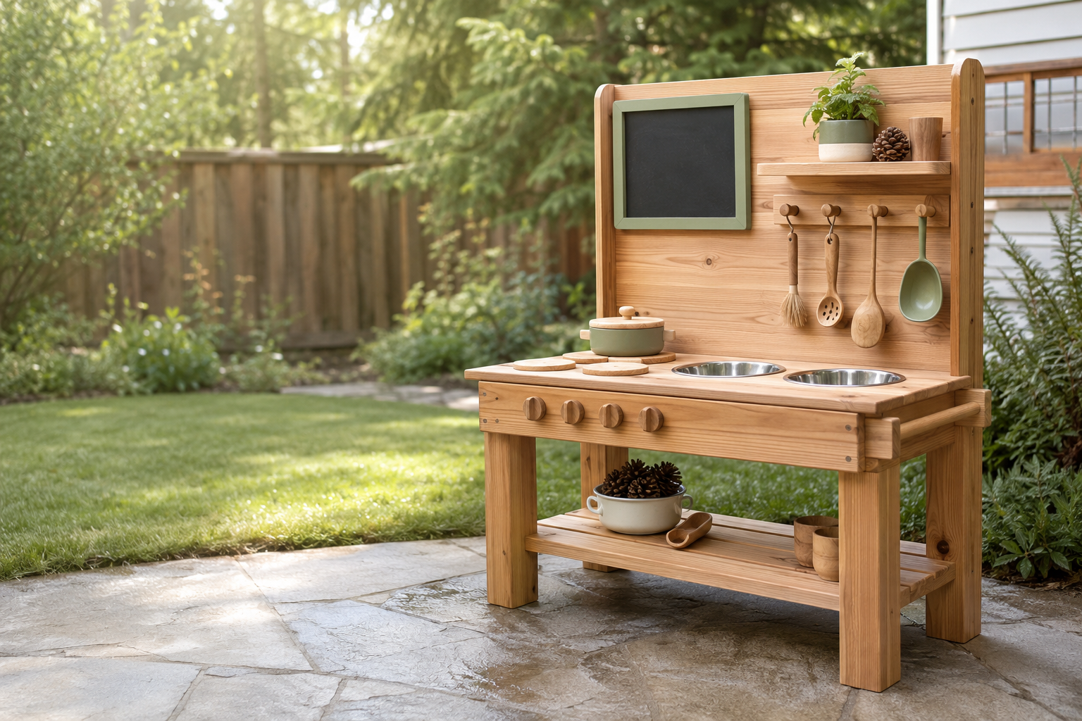 Boho inspired Taje Kids mud kitchen in a garden setting